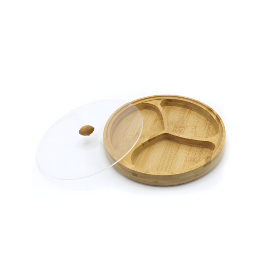 Wooden Three-Section Serving Platter with Acrylic Lid Small